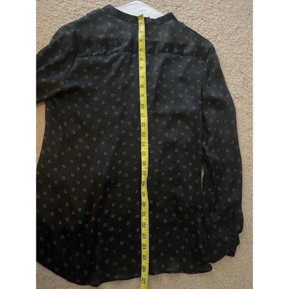 3/$15 SALE - Ann Taylor Factory Black Sheer Blouse Tunic Polka Dot Size M Petite - Picture 7 of 7